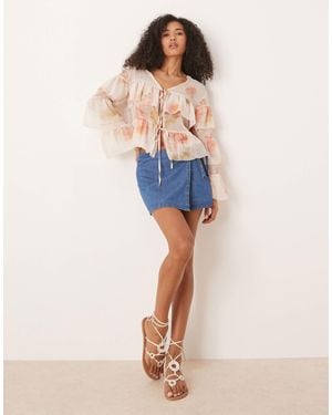 ASOS Chiffon Boho Ruffle Blouse - Blue