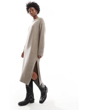 Weekday Funda Wool Blend Knitted Midaxi Dress With Side Split - Natural