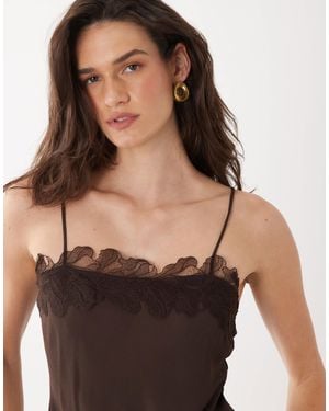 Mango Strappy Cami Top With Lace Trim - Black