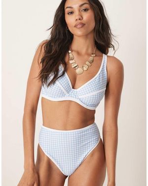 Peek & Beau Slip Bikini A Vita Alta A Quadretti Con Profili A Contrasto - Blu
