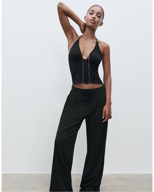 Stradivarius Smart Trousers With Darts And Drawstrings - Black