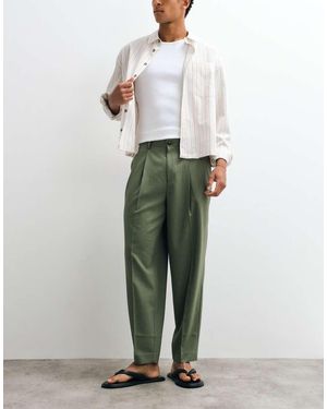 ASOS Summer Wool Oversized Tapered Pleated Trousers - Green