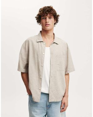 Cotton On Eli Linen Blend Short Sleeve Shirt - Natural