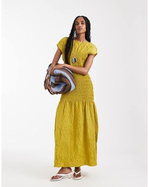 & Other Stories Ruched Crinkle Maxi Dress - Yellow