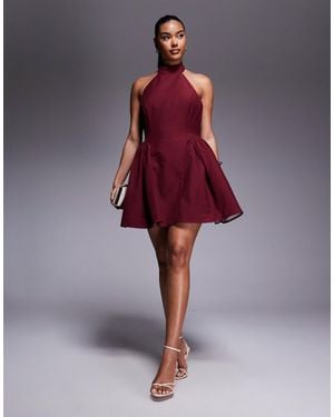 Jarlo High Neck Dropped Waist Mini Dress - Red