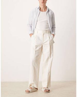 ASOS Smart Pleated Linen Rich Wide Leg Pants - Natural