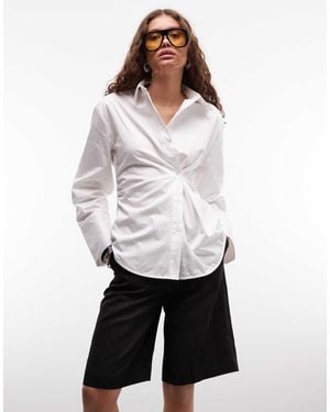 Monki Asymmetric Cinched Gathered Shirt - White