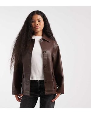 ASOS Asos Design Petite Leather Look Harrington Jacket - Brown