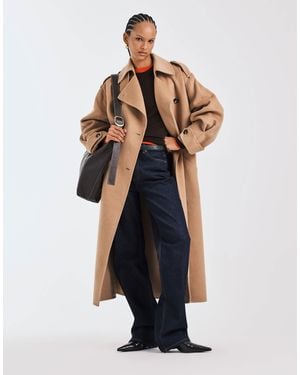Mango Premium Wool Blend Maxi Trench Coat - Natural