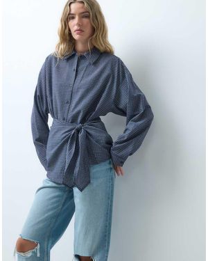 JJXX Poplin Wrap Shirt With Check - Blue