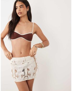 Missy Empire Cotton Semi Sheer Lace Tie Side Detail Mini Skirt - Brown