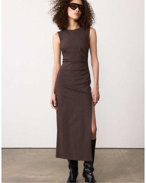 Stradivarius Sleeveless Bengaline Midi Dress - Brown