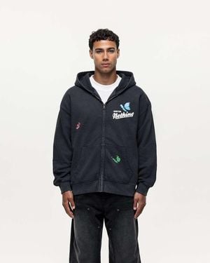 Good For Nothing Embroidered Zip Up Hoodie - Blue
