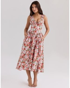 House Of Cb Emmelina Print Stretch Cotton Corset Sundress - Pink