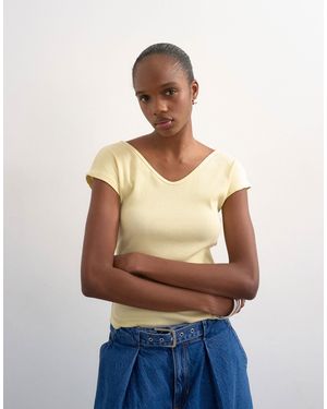 TOPSHOP Rib V-Neck Short Sleeve Tee - Blue