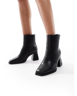 SEQWL Wide Fit Block Heeled Mid Ankle Boots - Black