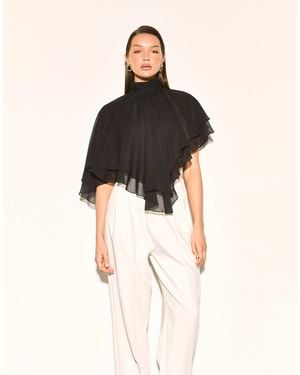 Noughts & Kisses Alma Chiffon High Neck Layered Ruffle Cape Top - Black