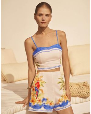 Forever New Crop Top Van Linnenmix Met Vakantieprint - Blauw