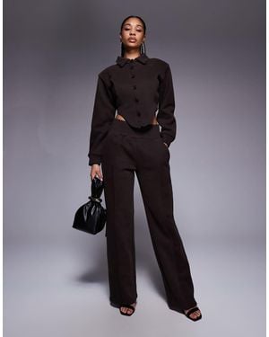 Wanderdoll Hattie Cotton Blend Tailored Wide Leg Seam Detail Trouser Co-Ord - Blue