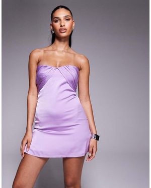 Princess Polly Trena Satin Bandeau Ruched Bust Detail Mini Dress - Purple