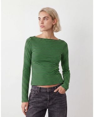 Weekday Annie Soft Boat Neck Long Sleeve Top - Green
