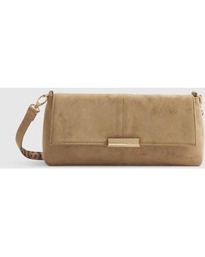 River Island Bar Flap Over Clutch Bag - Natural