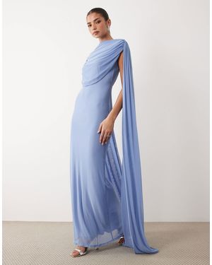 ASOS Mesh Maxi Dress With Scarf Drape Detail - Blue