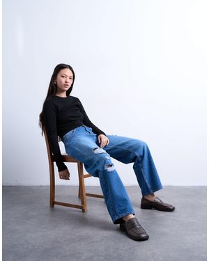 TOPSHOP Barrel Jean With Thigh Rips - Blue