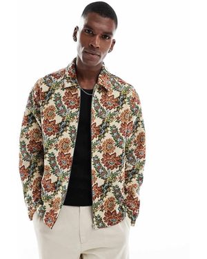 ASOS Boxy Oversized Zip Through Shacket With Tapestry Print - Metallic