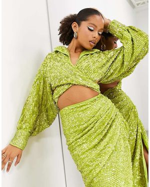 ASOS Camicia Avvolgente Extra Larga Lime Con Strass - Giallo