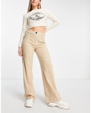 Bershka Pantaloni Dad Sartoriali A Fondo Ampio Extra Larghi Cammello - Bianco