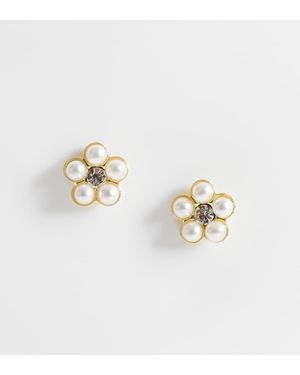 Kingsley Ryan Plated Faux Pearl Daisy Studs - Metallic