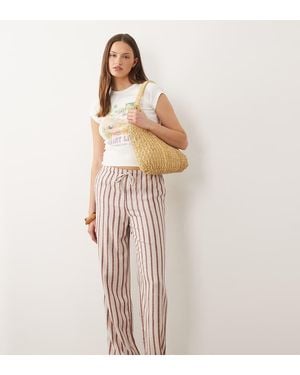 ONLY Pantalones Beis A Rayas Rojas Con Lazada En La Cintura De Mezcla De Lino-Rojo