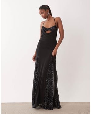 ASOS Cami Bra Detail Polka Dot Printed Maxi Dress With Godets - White