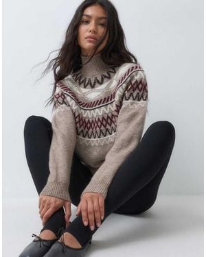Vero Moda High Neck Fairisle Jumper - Grey