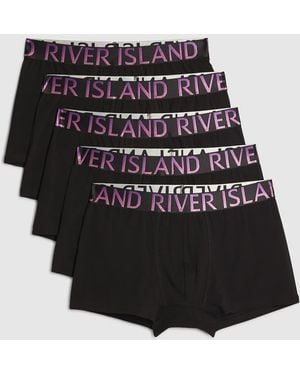 River Island Metallic Waistband Pack Of 5 Trunks - Black