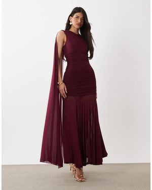Bardot Alverie Mesh Sleeveless Scarf Detail Ruched Maxi Dress - Red