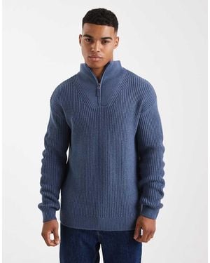New Look Fisherman Knit 1/4 Zip Jumper - Blue