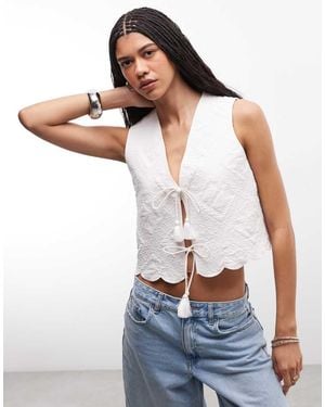 AllSaints Mona Sleeveless Tie Up Embroidered Top - White