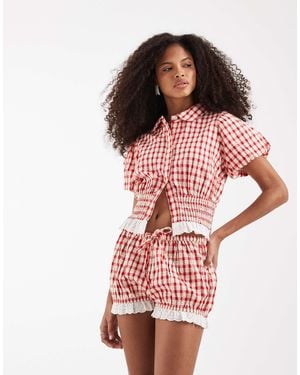 Neon Rose Co-Ord Shirred Collared Ruffle Top