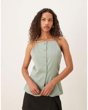 Abercrombie & Fitch Square Neck Strappy Detail Longline Top - Green