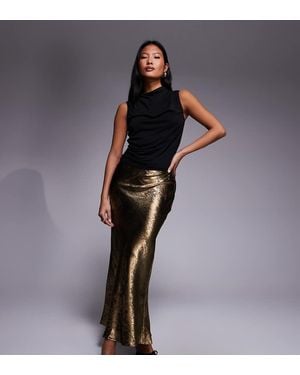 New Look Foil Metallic Satin Midi Skirt - Blue
