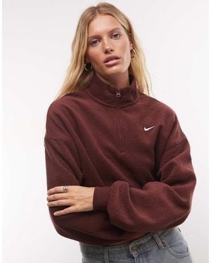 Nike Studio Fleece Fleece Quarter Zip Oversized Cropped Sweat - Red