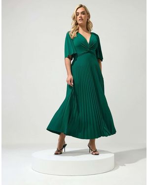 Yours Clothing Knot Pleated Maxi Dress - Green