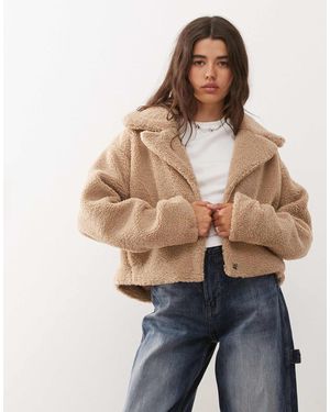 Noisy May Cropped Teddy Jacket - Natural