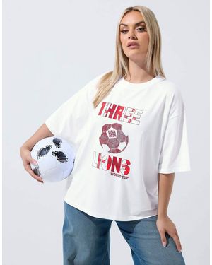 Yours Clothing 'Three Lions' T-Shirt - White