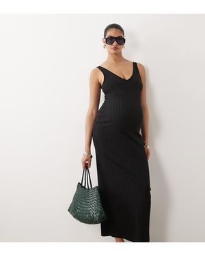 ASOS Asos Design Maternity Wide Rib Sleeveless V Neck Midi Dress - Black