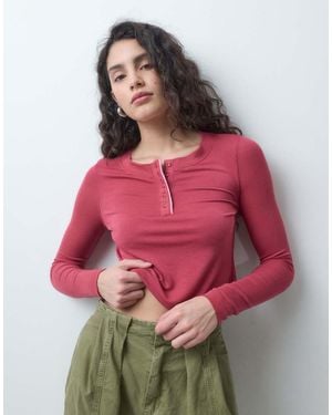 Free People Dream State Henley-Top - Rood