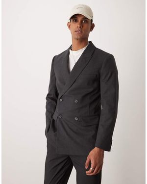 Abercrombie & Fitch Double Breasted Wool Blend Flannel Blazer - Grey