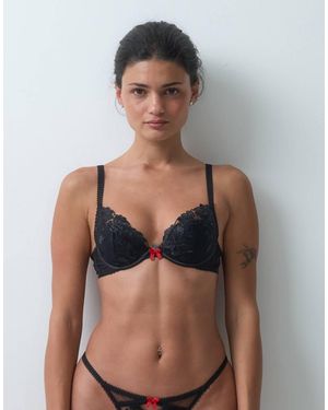 Ann Summers Noir Desire Floral Embroidery Padded Plunge Bra - Brown
